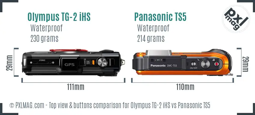 Olympus TG-2 iHS vs Panasonic TS5 top view buttons comparison