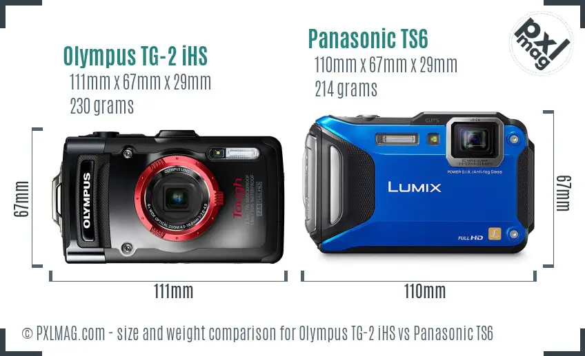 Olympus TG-2 iHS vs Panasonic TS6 size comparison