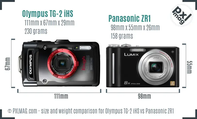 Olympus TG-2 iHS vs Panasonic ZR1 size comparison