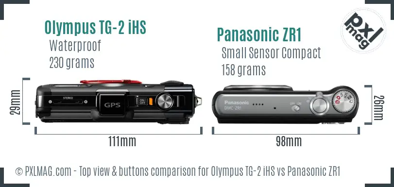 Olympus TG-2 iHS vs Panasonic ZR1 top view buttons comparison