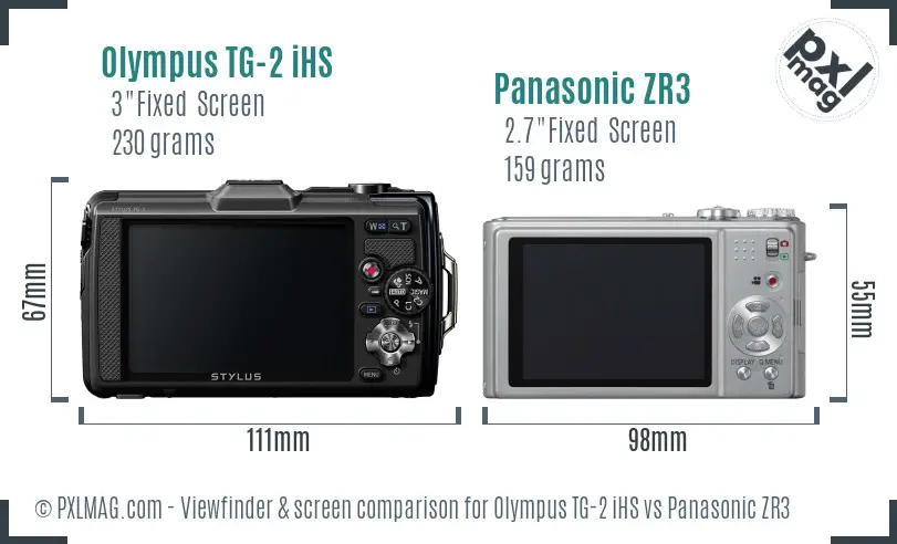 Olympus TG-2 iHS vs Panasonic ZR3 Screen and Viewfinder comparison