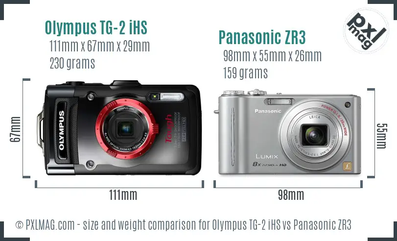 Olympus TG-2 iHS vs Panasonic ZR3 size comparison