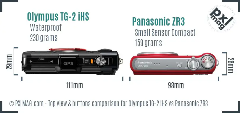 Olympus TG-2 iHS vs Panasonic ZR3 top view buttons comparison