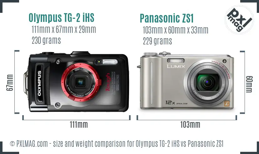 Olympus TG-2 iHS vs Panasonic ZS1 size comparison