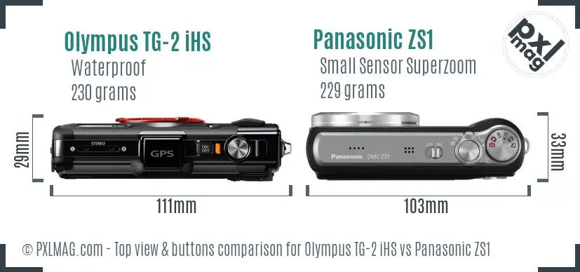 Olympus TG-2 iHS vs Panasonic ZS1 top view buttons comparison