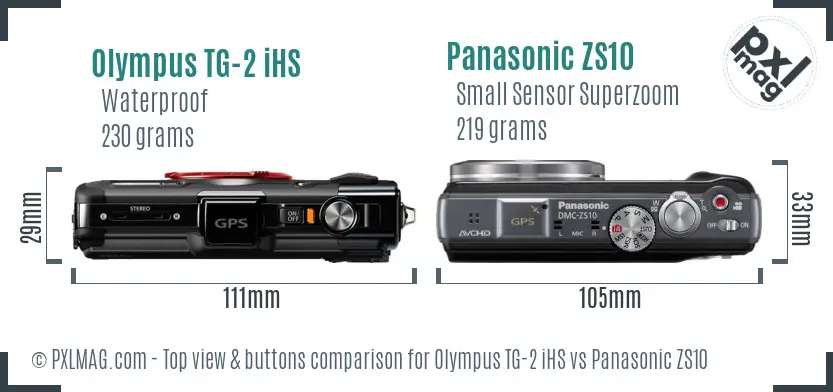 Olympus TG-2 iHS vs Panasonic ZS10 top view buttons comparison