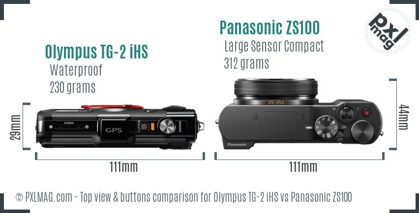 Olympus TG-2 iHS vs Panasonic ZS100 top view buttons comparison