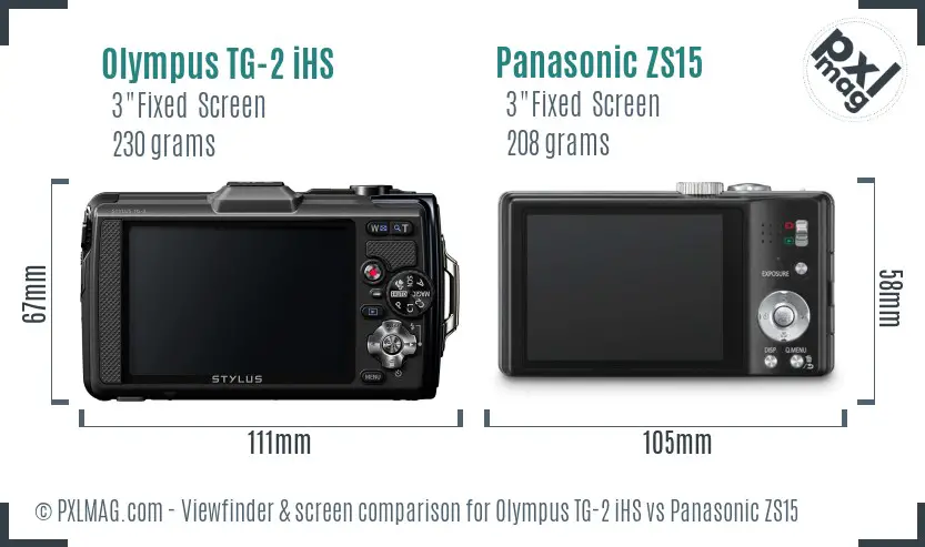 Olympus TG-2 iHS vs Panasonic ZS15 Screen and Viewfinder comparison
