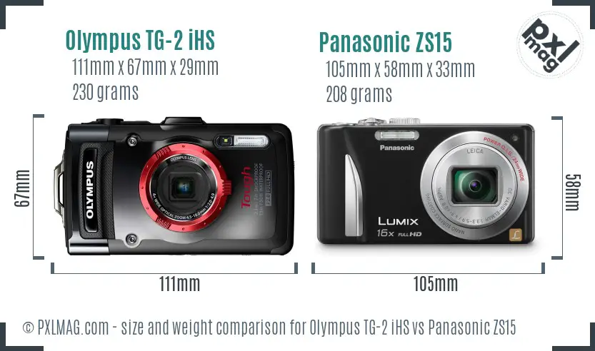 Olympus TG-2 iHS vs Panasonic ZS15 size comparison