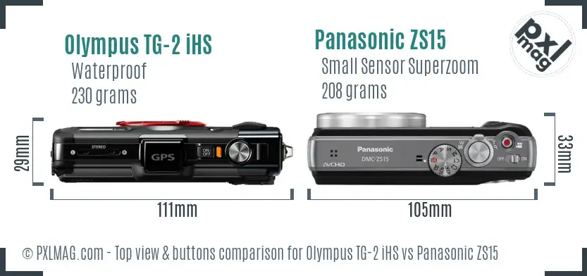 Olympus TG-2 iHS vs Panasonic ZS15 top view buttons comparison