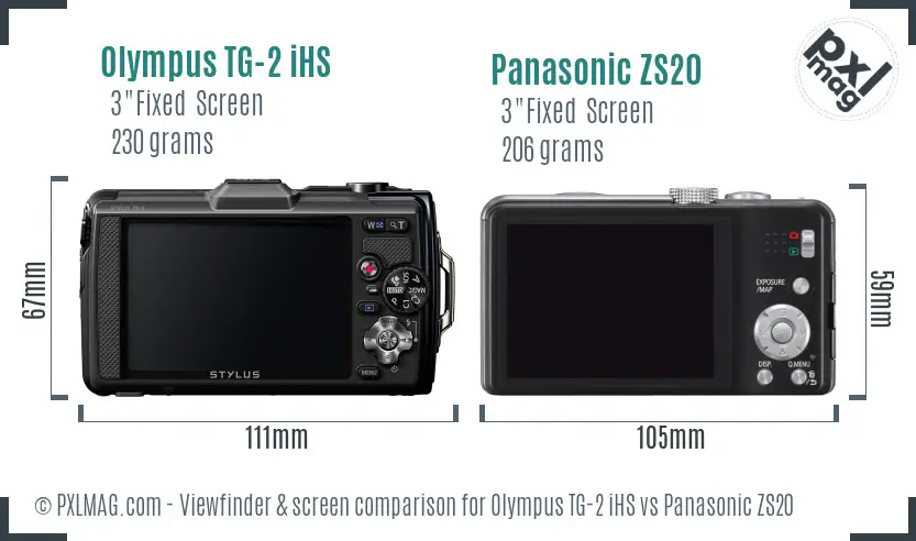 Olympus TG-2 iHS vs Panasonic ZS20 Screen and Viewfinder comparison