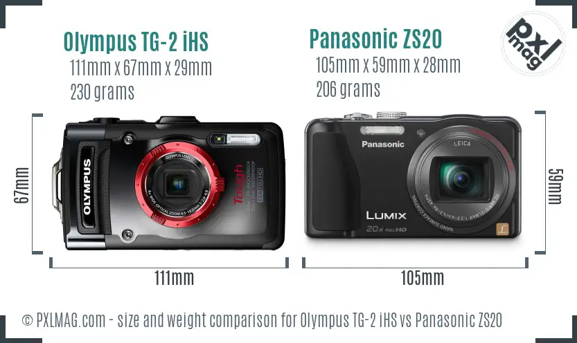 Olympus TG-2 iHS vs Panasonic ZS20 size comparison