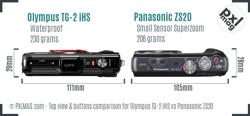 Olympus TG-2 iHS vs Panasonic ZS20 top view buttons comparison