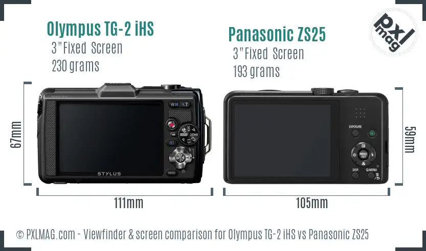 Olympus TG-2 iHS vs Panasonic ZS25 Screen and Viewfinder comparison
