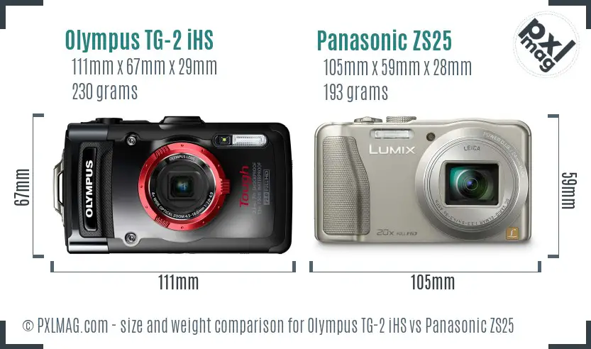 Olympus TG-2 iHS vs Panasonic ZS25 size comparison