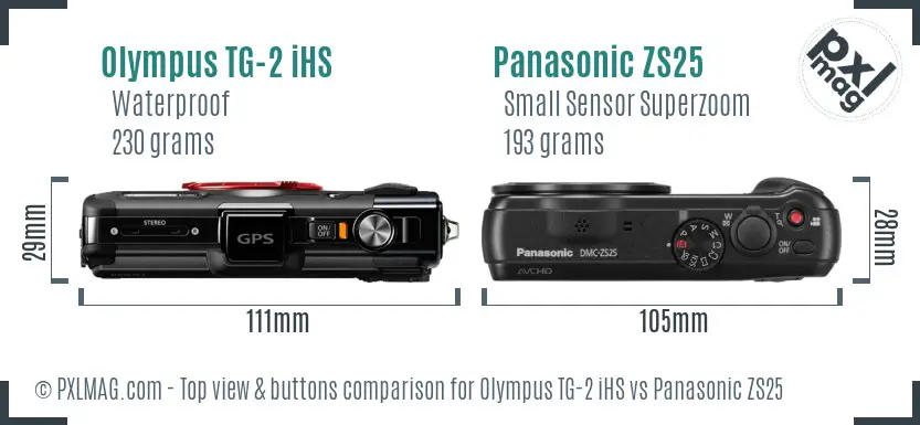 Olympus TG-2 iHS vs Panasonic ZS25 top view buttons comparison