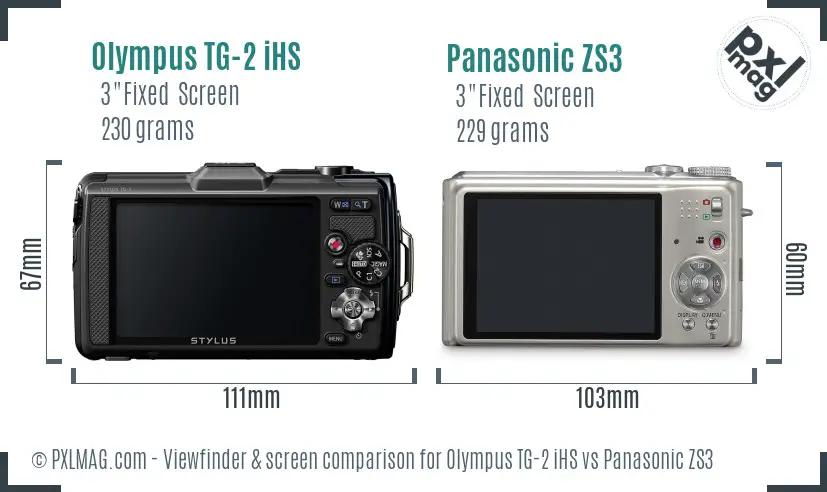 Olympus TG-2 iHS vs Panasonic ZS3 Screen and Viewfinder comparison