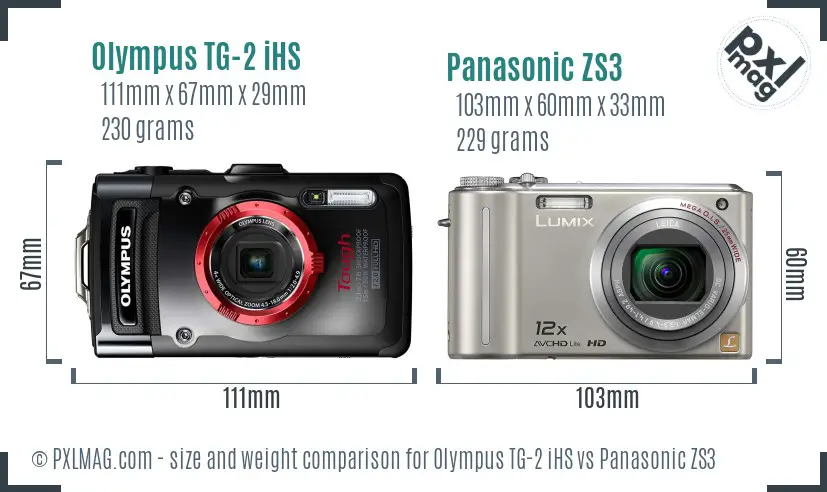 Olympus TG-2 iHS vs Panasonic ZS3 size comparison