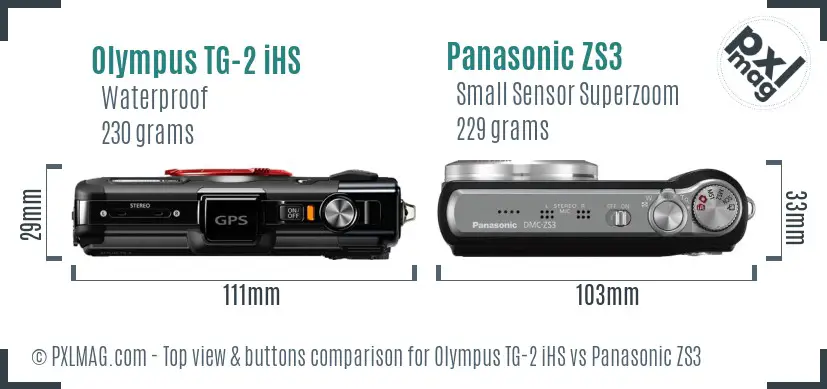 Olympus TG-2 iHS vs Panasonic ZS3 top view buttons comparison