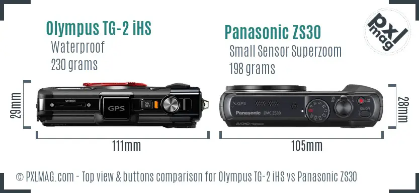 Olympus TG-2 iHS vs Panasonic ZS30 top view buttons comparison