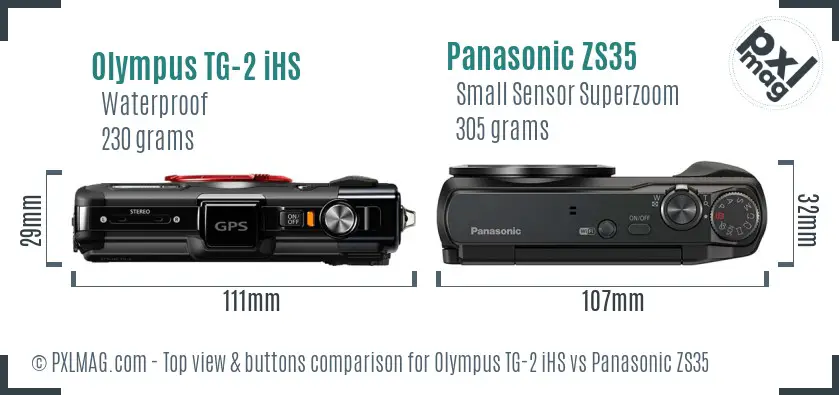 Olympus TG-2 iHS vs Panasonic ZS35 top view buttons comparison Olympus TG-2 iHS vs Panasonic ZS35 top view buttons comparison