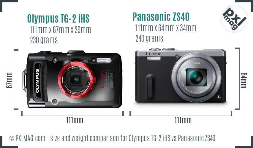 Olympus TG-2 iHS vs Panasonic ZS40 size comparison