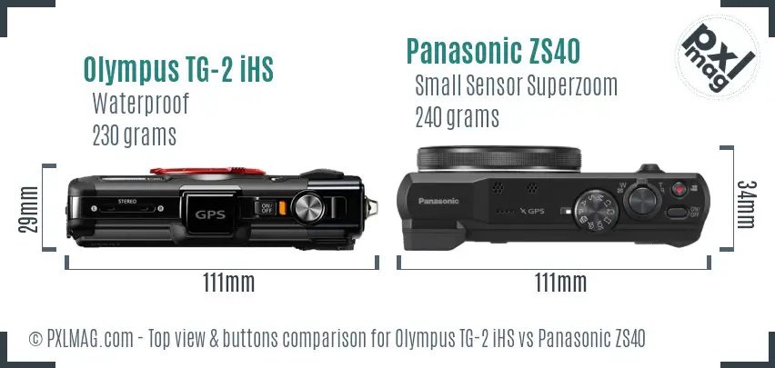 Olympus TG-2 iHS vs Panasonic ZS40 top view buttons comparison