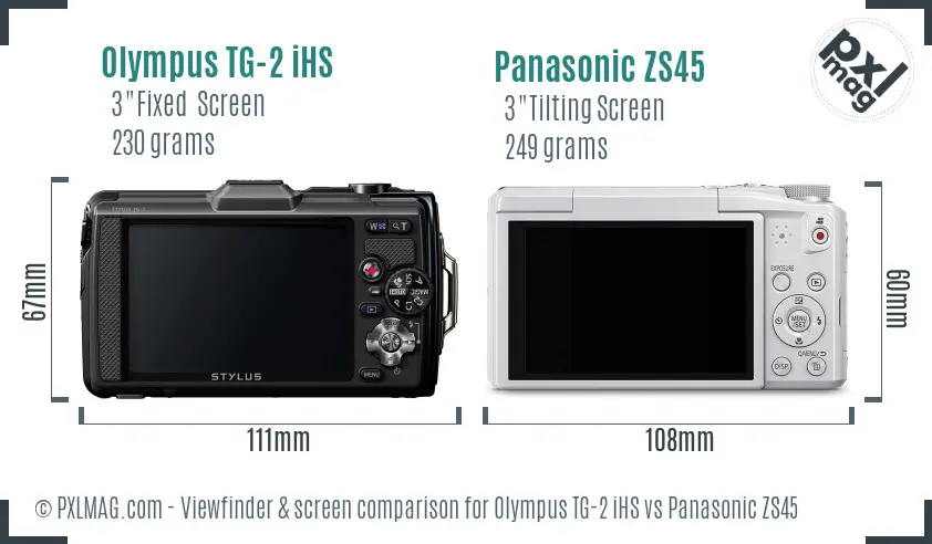 Olympus TG-2 iHS vs Panasonic ZS45 Screen and Viewfinder comparison