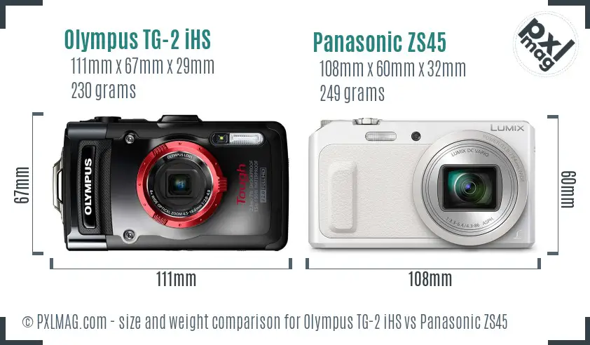 Olympus TG-2 iHS vs Panasonic ZS45 size comparison