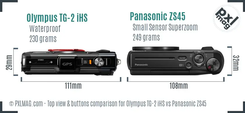 Olympus TG-2 iHS vs Panasonic ZS45 top view buttons comparison