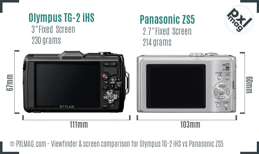 Olympus TG-2 iHS vs Panasonic ZS5 Screen and Viewfinder comparison
