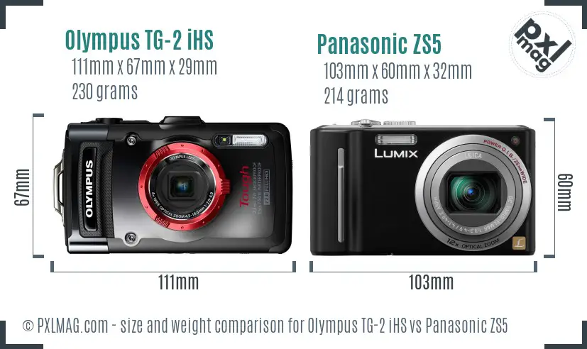 Olympus TG-2 iHS vs Panasonic ZS5 size comparison
