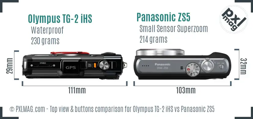 Olympus TG-2 iHS vs Panasonic ZS5 top view buttons comparison