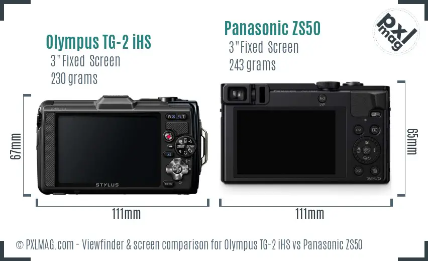 Olympus TG-2 iHS vs Panasonic ZS50 Screen and Viewfinder comparison