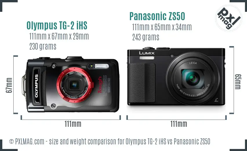 Olympus TG-2 iHS vs Panasonic ZS50 size comparison