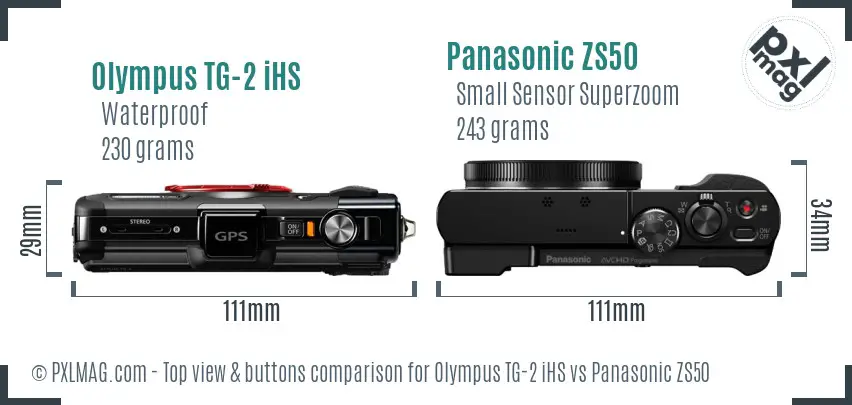 Olympus TG-2 iHS vs Panasonic ZS50 top view buttons comparison