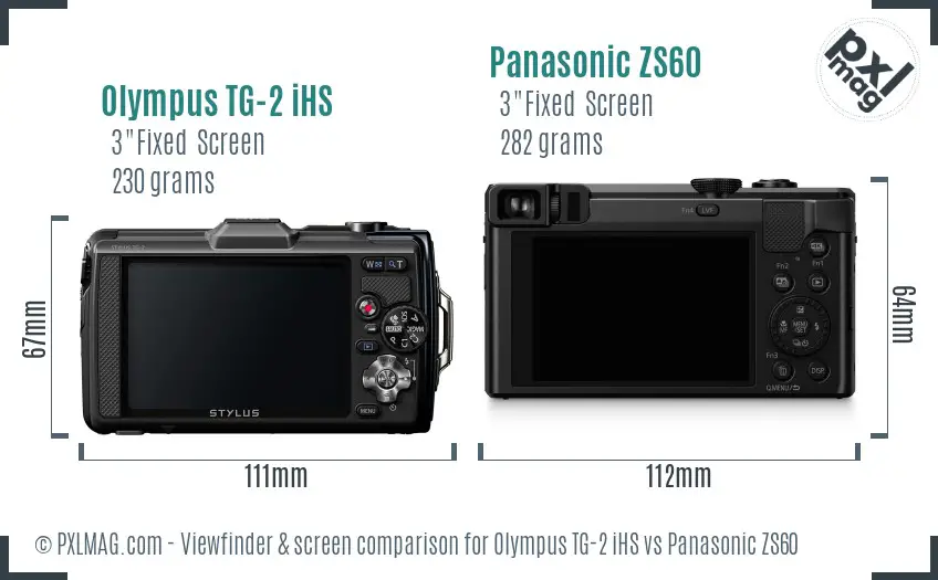 Olympus TG-2 iHS vs Panasonic ZS60 Screen and Viewfinder comparison