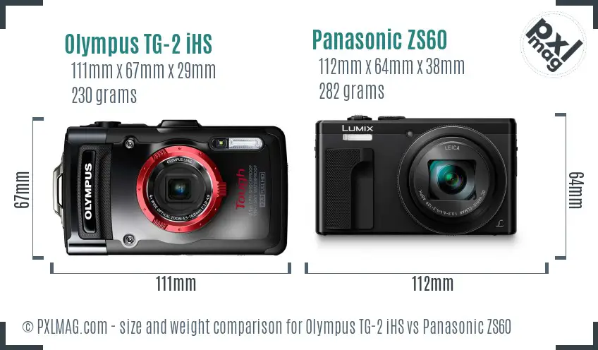 Olympus TG-2 iHS vs Panasonic ZS60 size comparison