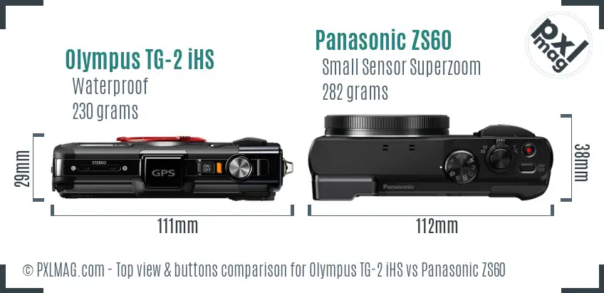 Olympus TG-2 iHS vs Panasonic ZS60 top view buttons comparison