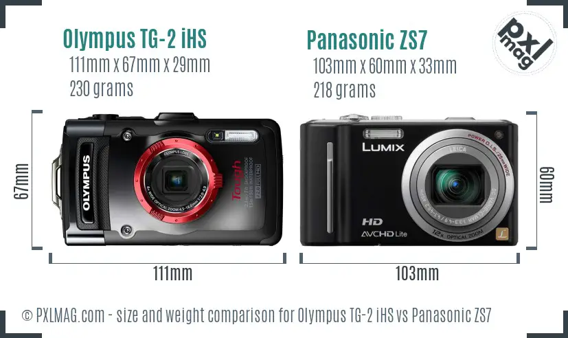 Olympus TG-2 iHS vs Panasonic ZS7 size comparison