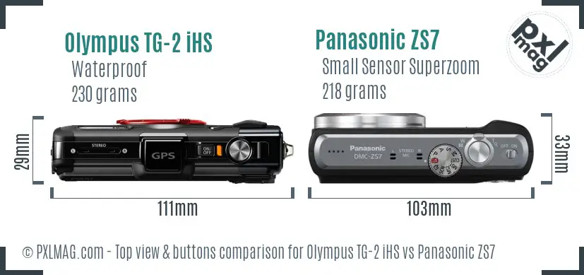 Olympus TG-2 iHS vs Panasonic ZS7 top view buttons comparison