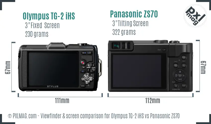 Olympus TG-2 iHS vs Panasonic ZS70 Screen and Viewfinder comparison