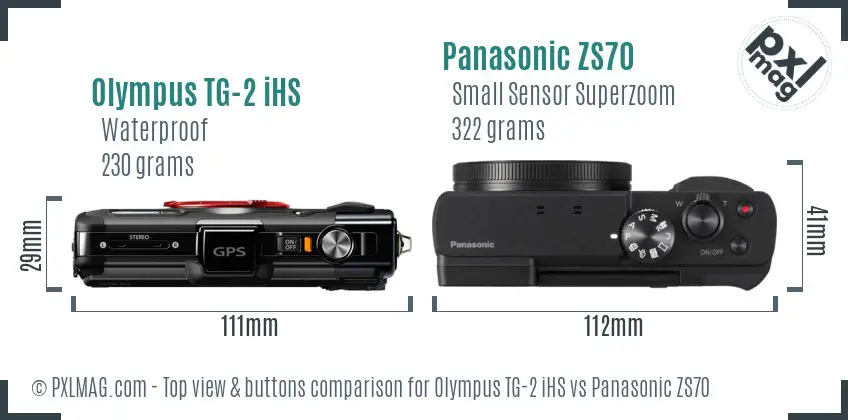 Olympus TG-2 iHS vs Panasonic ZS70 top view buttons comparison
