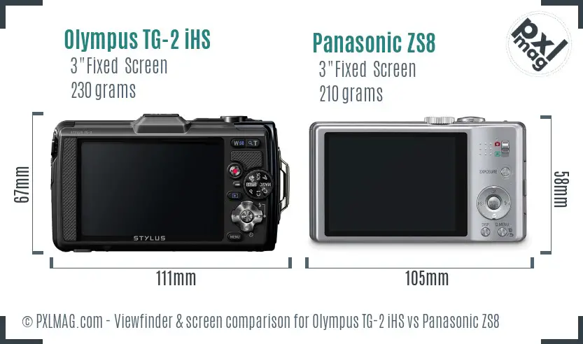 Olympus TG-2 iHS vs Panasonic ZS8 Screen and Viewfinder comparison