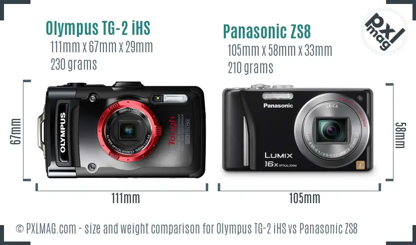Olympus TG-2 iHS vs Panasonic ZS8 size comparison