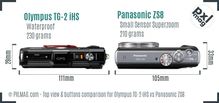 Olympus TG-2 iHS vs Panasonic ZS8 top view buttons comparison
