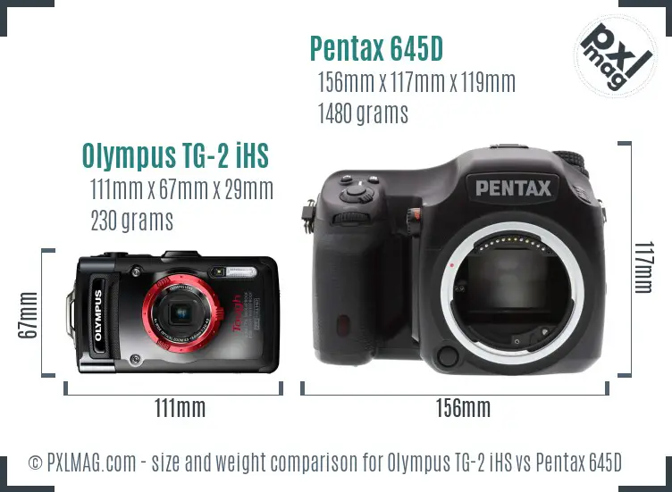 Olympus TG-2 iHS vs Pentax 645D size comparison