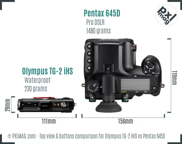 Olympus TG-2 iHS vs Pentax 645D top view buttons comparison