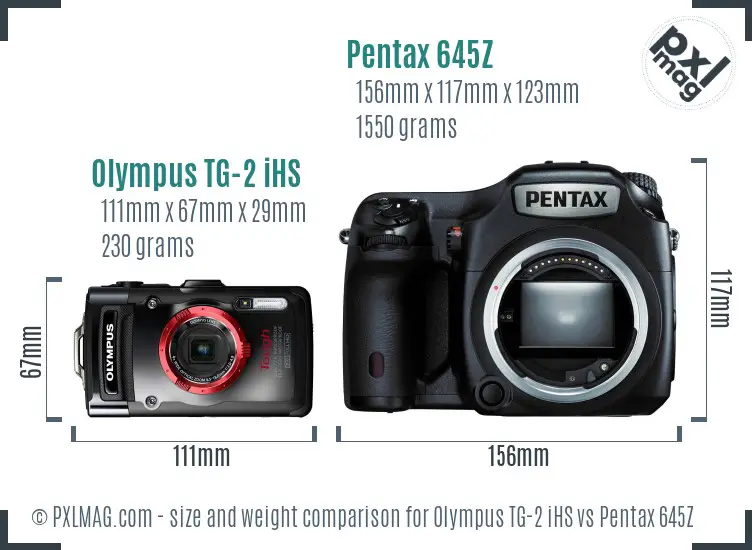 Olympus TG-2 iHS vs Pentax 645Z size comparison