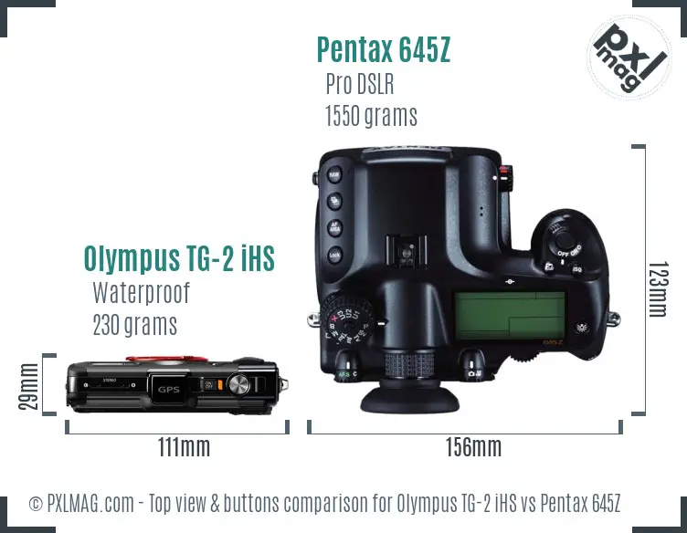 Olympus TG-2 iHS vs Pentax 645Z top view buttons comparison